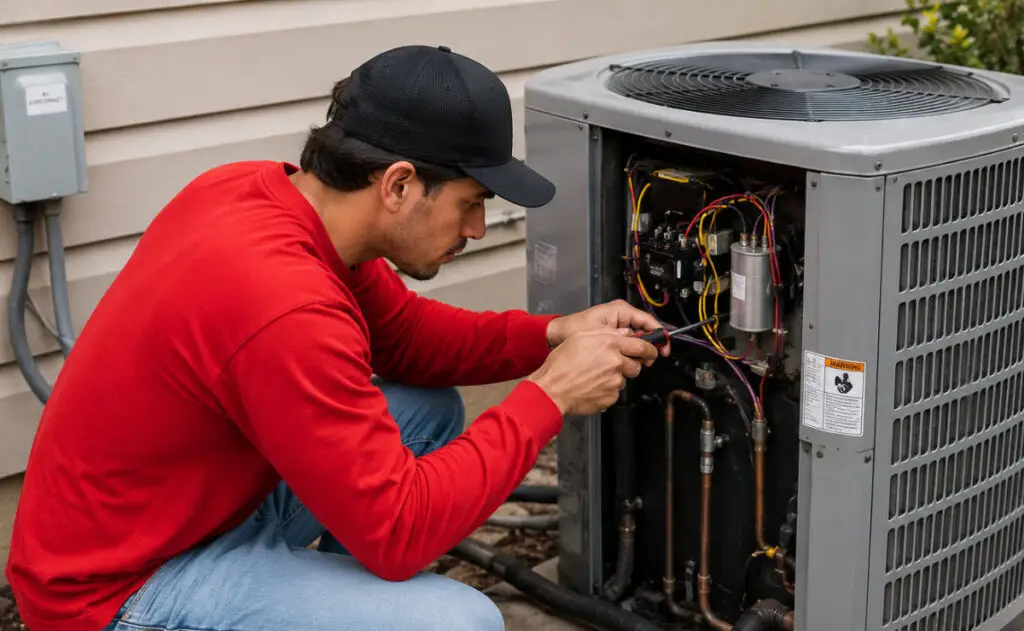 Repairing AC outdoor unit.